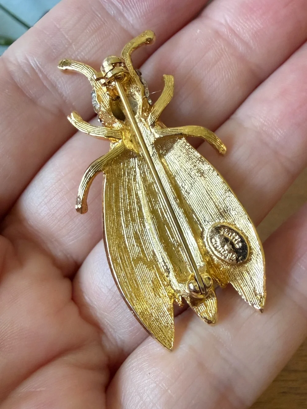 Vintage Signed Hattie Carnegie Cicada Locust Bug Brooch Gold Tone Insect Pin